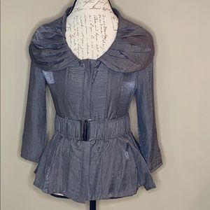 Leshop gray sheen top with oversized collar